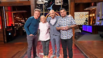 MASTERCHEF: L-R: Chef/Judge Gordon Ramsay with guest judge Sherry Yard and judges Aarón Sánchez and Joe Bastianich in the “Sherry Yard Dessert Challenge” airing Wednesday, June 30 (8:00-9:00 PM ET/PT) on FOX. © 2021 FOX MEDIA LLC. CR: FOX.