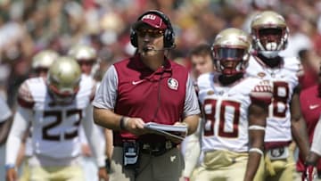 Sep 24, 2016; Tampa, FL, USA; Florida State Seminoles head coach Jimbo Fisher looks on from the bench in the second quarter against the South Florida Bulls at Raymond James Stadium. Mandatory Credit: Logan Bowles-USA TODAY Sports