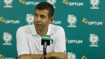 Sep 25, 2015; Waltham, MA, USA; Boston Celtics head coach Brad Stevens during media day at the Boston Celtic Practice Facility. Mandatory Credit: David Butler II-USA TODAY Sports