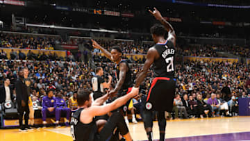 LOS ANGELES, CA - MARCH 4: Danilo Gallinari #8 of the LA Clippers helped to feet by teammates against the Los Angeles Lakers on March 4, 2019 at STAPLES Center in Los Angeles, California. NOTE TO USER: User expressly acknowledges and agrees that, by downloading and/or using this Photograph, user is consenting to the terms and conditions of the Getty Images License Agreement. Mandatory Copyright Notice: Copyright 2019 NBAE (Photo by Andrew D. Bernstein/NBAE via Getty Images)