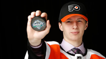 VANCOUVER, BRITISH COLUMBIA - JUNE 22: Mason Millman poses after being selected 103rd overall by the Philadelphia Flyers during the 2019 NHL Draft at Rogers Arena on June 22, 2019 in Vancouver, Canada. (Photo by Kevin Light/Getty Images)