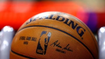 Nov 5, 2014; Phoenix, AZ, USA; Detailed view of the signature of NBA commissioner Adam Silver stamped on an official Spalding basketball prior to the game between the Memphis Grizzlies against the Phoenix Suns at US Airways Center. The Grizzlies defeated the Suns 102-91. Mandatory Credit: Mark J. Rebilas-USA TODAY Sports