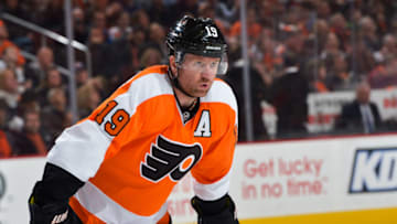 PHILADELPHIA, PA - MARCH 18: Scott Hartnell #19 of the Philadelphia Flyers looks on against the Chicago Blackhawks at the Wells Fargo Center on March 18, 2014 in Philadelphia, Pennsylvania. (Photo by Drew Hallowell/Getty Images)