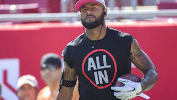 Oct 11, 2015; Tampa, FL, USA; Tampa Bay Buccaneers wide receiver Louis Murphy during warmups prior to a game against the Jacksonville Jaguars at Raymond James Stadium. Mandatory Credit: Logan Bowles-USA TODAY Sports
