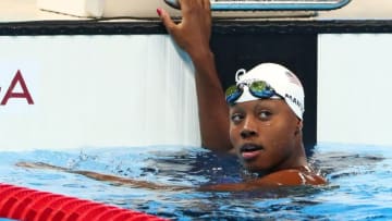 Aug 12, 2016; Rio de Janeiro, Brazil; Simone Manuel (USA) during the women's 50m freestyle heats in the Rio 2016 Summer Olympic Games at Olympic Aquatics Stadium. Mandatory Credit: Rob Schumacher-USA TODAY Sports