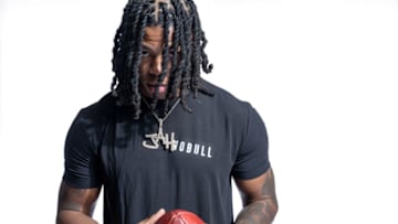 INDIANAPOLIS, IN - MARCH 03: Jahmyr Gibbs of Alabama poses for a portrait during the NFL Scouting Combine at Lucas Oil Stadium on March 3, 2023 in Indianapolis, Indiana. (Photo by Todd Rosenberg/Getty Images)