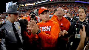 TAMPA, FL - JANUARY 09: Head coach Dabo Swinney of the Clemson Tigers reacts after defeating the Alabama Crimson Tide 35-31 to win the 2017 College Football Playoff National Championship Game at Raymond James Stadium on January 9, 2017 in Tampa, Florida. (Photo by Kevin C. Cox/Getty Images)