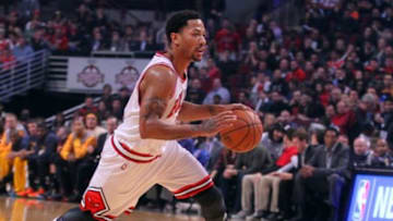 Oct 31, 2014; Chicago, IL, USA; Chicago Bulls guard Derrick Rose (1) with the ball during the first quarter against the Cleveland Cavaliers at the United Center. Mandatory Credit: Dennis Wierzbicki-USA TODAY Sports