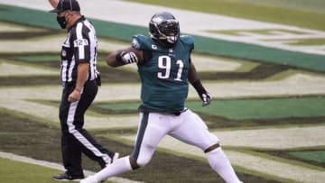 PHILADELPHIA, PA - SEPTEMBER 27: Fletcher Cox #91 of the Philadelphia Eagles reacts against the Cincinnati Bengals at Lincoln Financial Field on September 27, 2020 in Philadelphia, Pennsylvania. (Photo by Mitchell Leff/Getty Images)