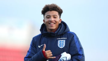 VOLUNTARI, ROMANIA - OCTOBER 30: Jadon Sancho of England celebrates after the UEFA Under-17 EURO Qualifier between U17 Austria and U17 England on October 30, 2016 at Anghel Iordanescu stadium in Voluntari, Romania. (Photo by Ronny Hartmann/Getty Images)