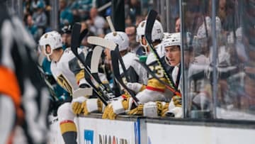 SAN JOSE, CA - APRIL 23: Vegas Golden Knights left wing Tomas Nosek (92) looks on as teammates prepare to enter the ice during Game 7, Round 1 between the Vegas Golden Knights and the San Jose Sharks on Tuesday, April 23, 2019 at the SAP Center in San Jose, California. (Photo by Douglas Stringer/Icon Sportswire via Getty Images)