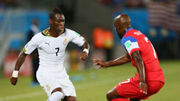 NATAL, BRAZIL - JUNE 16: Christian Atsu of Ghana controls the ball against DaMarcus Beasley of the United States during the 2014 FIFA World Cup Brazil Group G match between Ghana and the United States at Estadio das Dunas on June 16, 2014 in Natal, Brazil. (Photo by Kevin C. Cox/Getty Images)