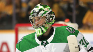 NASHVILLE, TN - APRIL 10: The artwork on the mask of Dallas Stars goalie Ben Bishop (30) is shown during Game One of Round One of the Stanley Cup Playoffs between the Nashville Predators and Dallas Stars, held on April 10, 2019, at Bridgestone Arena in Nashville, Tennessee. (Photo by Danny Murphy/Icon Sportswire via Getty Images)
