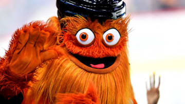 PHILADELPHIA, PA - MARCH 11: Flyers mascot Gritty waves to fans during the game between the Ottawa Senators and Philadelphia Flyers on March 11, 2019 at Wells Fargo Center in Philadelphia, PA. (Photo by Kyle Ross/Icon Sportswire via Getty Images)