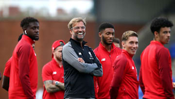 BIRKENHEAD, ENGLAND - JULY 10: Liverpool manager Jurgen Klopp and players look on during the Pre-Season Friendly match between Tranmere Rovers and Liverpool at Prenton Park on July 11, 2018 in Birkenhead, England. (Photo by Jan Kruger/Getty Images)