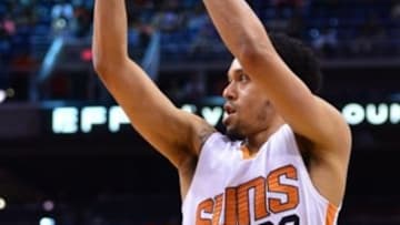 Apr 3, 2016; Phoenix, AZ, USA; Phoenix Suns guard John Jenkins (23) shoots the ball in the first half against the Utah Jazz at Talking Stick Resort Arena. Mandatory Credit: Jennifer Stewart-USA TODAY Sports