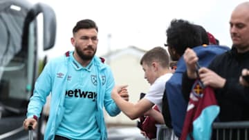 BURNLEY, ENGLAND - MAY 21: Robert Snodgrass of West Ham United arrives at the stadium prior to the Premier League match between Burnley and West Ham United at Turf Moor on May 21, 2017 in Burnley, England. (Photo by Mark Robinson/Getty Images)