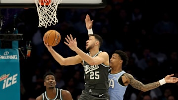 CHARLOTTE, NORTH CAROLINA - FEBRUARY 15: Ben Simmons #25 of the World Team drives to the basket against John Collins #20 of the U.S. Team during the 2019 Mtn Dew ICE Rising Stars at Spectrum Center on February 15, 2019 in Charlotte, North Carolina. (Photo by Streeter Lecka/Getty Images)