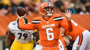 Nov 20, 2016; Cleveland, OH, USA; Cleveland Browns quarterback Cody Kessler (6) throws a pass against the Pittsburgh Steelers during the first quarter at FirstEnergy Stadium. Mandatory Credit: Ken Blaze-USA TODAY Sports