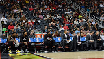 Dec 7, 2016; Atlanta, GA, USA; The Miami Heat bench shown during the game against the Atlanta Hawks as they played with only nine players during the second half at Philips Arena. The Hawks defeated the Heat 103-95. Mandatory Credit: Dale Zanine-USA TODAY Sports