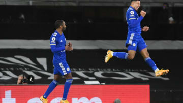 James Justin of Leicester City celebrates with Ricardo Pereira (Photo by Mike Hewitt/Getty Images)