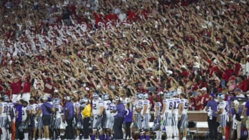 Sep 24, 2022; Norman, Oklahoma, USA; Oklahoma Sooners fans during the game against the Kansas State Wildcats at Gaylord Family-Oklahoma Memorial Stadium. Mandatory Credit: Kevin Jairaj-USA TODAY Sports