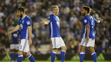 BIRMINGHAM, ENGLAND - AUGUST 22: The Birmingham City players react to AFC Bournemouth scoring their second goal during the Carabao Cup Second Round match between Birmingham City and AFC Bournemouth at St Andrews (stadium) on August 22, 2017 in Birmingham, England. (Photo by Harry Trump/Getty Images)