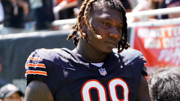 Aug 12, 2023; Chicago, Illinois, USA; Chicago Bears defensive tackle Gervon Dexter Sr. (98) leaves the field at halftime during the second quarter at Soldier Field. Mandatory Credit: David Banks-USA TODAY Sports