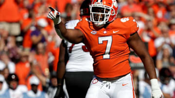 CLEMSON, SC - NOVEMBER 03: Austin Bryant #7 of the Clemson Tigers reacts after a play against the Louisville Cardinals during their game at Clemson Memorial Stadium on November 3, 2018 in Clemson, South Carolina. (Photo by Streeter Lecka/Getty Images)