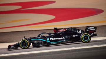 BAHRAIN, BAHRAIN - NOVEMBER 29: Lewis Hamilton of Great Britain driving the (44) Mercedes AMG Petronas F1 Team Mercedes W11 on track during the F1 Grand Prix of Bahrain at Bahrain International Circuit on November 29, 2020 in Bahrain, Bahrain. (Photo by Giuseppe Cacace - Pool/Getty Images)