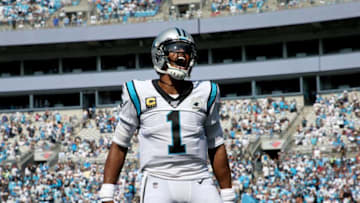 CHARLOTTE, NORTH CAROLINA - SEPTEMBER 08: Cam Newton #1 of the Carolina Panthers reacts after a Panthers touchdown during their game against the Los Angeles Rams at Bank of America Stadium on September 08, 2019 in Charlotte, North Carolina. (Photo by Streeter Lecka/Getty Images)