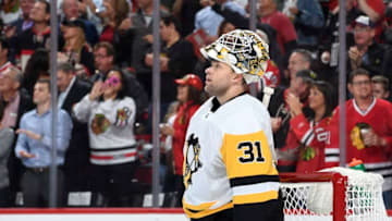 CHICAGO, IL - OCTOBER 05: Goalie Antti Niemi