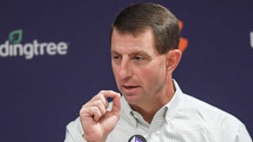 Clemson head coach Dabo Swinney talks with media on Tuesday in Clemson.Clemson Head Coach Dabo Swinney