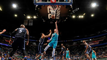 ORLANDO, FL - APRIL 6: Frank Kaminsky #44 of the Charlotte Hornets shoots the ball against the Orlando Magic on April 6, 2018 at Amway Center in Orlando, Florida. NOTE TO USER: User expressly acknowledges and agrees that, by downloading and or using this photograph, User is consenting to the terms and conditions of the Getty Images License Agreement. Mandatory Copyright Notice: Copyright 2018 NBAE (Photo by Fernando Medina/NBAE via Getty Images)