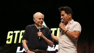 LAS VEGAS, NEVADA - AUGUST 02: Actor Walter Koenig (L) and Creation Entertainment CEO Adam Malin speak during "The Original Series" panel at the 18th annual Official Star Trek Convention at the Rio Hotel & Casino on August 02, 2019 in Las Vegas, Nevada. (Photo by Gabe Ginsberg/Getty Images)