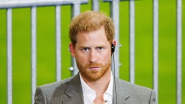 DUSSELDORF, GERMANY - SEPTEMBER 06: Prince Harry, Duke of Sussex attends a press conference at the Merkur Spiel Arena during the Invictus Games Dusseldorf 2023 - One Year To Go events on September 6, 2022 in Dusseldorf, Germany. The Invictus Games will be held in Germany for the first time in September 2023. (Photo by Patrick van Katwijk/Getty Images)