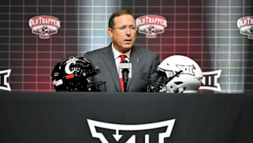 Cincinnati Bearcats head coach Scott Satterfield interviewed during Big 12 Media Days. USA Today.