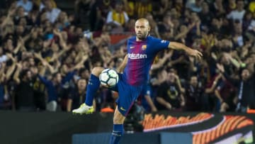 BARCELONA, SPAIN - OCTOBER 21: Javier Alejandro Mascherano of FC Barcelona in action during the La Liga 2017-18 match between FC Barcelona and Malaga CF at Camp Nou on 21 October 2017 in Barcelona, Spain. (Photo by Power Sport Images/Getty Images)