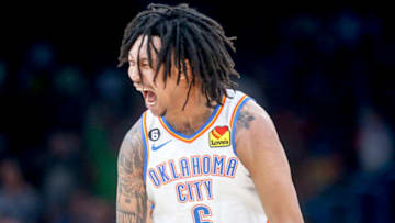 Jaylin Williams #6 of the Oklahoma City Thunder (Photo by Ian Maule/Getty Images)