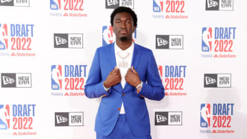 Jun 23, 2022; Brooklyn, NY, USA; Mark Williams (Duke) poses for photos on the red carpet before the 2022 NBA Draft at Barclays Center. Mandatory Credit: Brad Penner-USA TODAY Sports