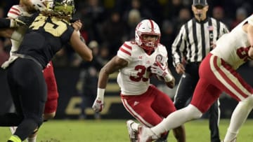 WEST LAFAYETTE, IN - OCTOBER 28: Nebraska Cornhuskers running back Jaylin Bradley (33) finds a seam in the Purdue Boilermakers defense during the Big Ten conference game between the Purdue Boilermakers and the Nebraska Cornhuskers on October 28, 2017, at Ross-Ade Stadium in West Lafayette, Indiana. (Photo by Michael Allio/Icon Sportswire via Getty Images)