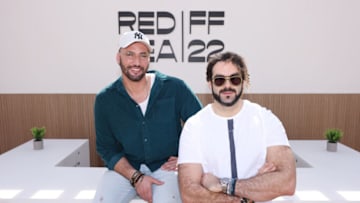 JEDDAH, SAUDI ARABIA - DECEMBER 05: Bilal Fallah and Director Adil El Arbi poses during the "Rebel" press junket at the Red Sea International Film Festival on December 05, 2022 in Jeddah, Saudi Arabia. (Photo by Tim P. Whitby/Getty Images for The Red Sea International Film Festival)