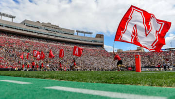 BOULDER, CO - SEPTEMBER 7: Nebraska Cornhuskers cheerleaders run across the end zone after the Nebraska Cornhuskers scored a first quarter touchdown against the Colorado Buffaloes at Folsom Field on September 7, 2019 in Boulder, Colorado. (Photo by Dustin Bradford/Getty Images)