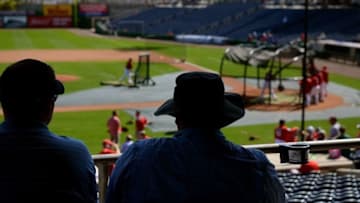 Mar 1, 2016; Clearwater, FL, USA; Fans watch batting practice before the start of the spring training game between the Philadelphia Phillies and Toronto Blue Jays at Bright House Field. Mandatory Credit: Jonathan Dyer-USA TODAY Sports