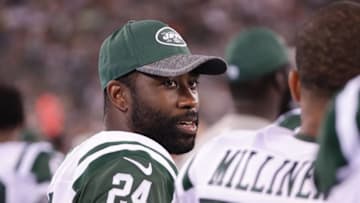 Aug 11, 2016; East Rutherford, NJ, USA; New York Jets cornerback Darrelle Revis (24) during the second half of the preseason game against the Jacksonville Jaguars at MetLife Stadium. The Jets won, 17-23. Mandatory Credit: Vincent Carchietta-USA TODAY Sports