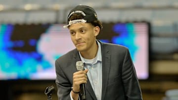 CHAPEL HILL, NC- APRIL 4: Justin Jackson of the North Carolina Tar Heels addresses the fans during the welcome-home reception for the NCAA men's basketball team on April 4, 2017 in Chapel Hill, North Carolina. The Tar Heels defeated the Gonzaga Bulldogs 71-65 yesterday to win the national championship. (Photo by Sara D. Davis/Getty Images)