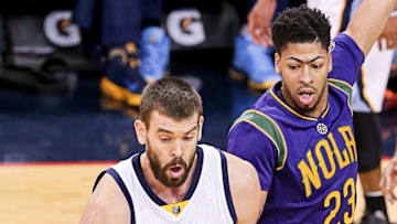 February 01, 2016: Memphis Grizzlies center Marc Gasol (33) looks to pass the ball during the NBA game between the Memphis Grizzles and the New Orleans Pelicans at the Smoothie King Center in New Orleans, LA. Memphis Grizzlies defeat New Orleans Pelicans 110-95. (Photograph by Stephen Lew/Icon Sportswire) (Photo by Stephen Lew/Icon Sportswire/Corbis via Getty Images)