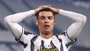 TURIN, ITALY - MARCH 09: Cristiano Ronaldo of Juventus reacts dejectedly during the UEFA Champions League Round of 16 match between Juventus and FC Porto at Juventus Arena on March 09, 2021 in Turin, Italy. (Photo by Jonathan Moscrop/Getty Images)