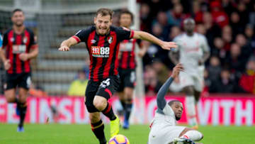 BOURNEMOUTH, ENGLAND - DECEMBER 08: Ryan Fraser of Bournemouth and Georginio Wijnaldum of Liverpool during the Premier League match between AFC Bournemouth and Liverpool FC at Vitality Stadium on December 8, 2018 in Bournemouth, United Kingdom. (Photo by AFC Bournemouth/AFC Bournemouth via Getty Images)
