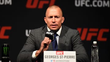 LAS VEGAS, NV - MARCH 03: Georges St-Pierre of Canada interacts with the media during the UFC press conference at T-Mobile arena on March 3, 2017 in Las Vegas, Nevada. (Photo by Josh Hedges/Zuffa LLC/Zuffa LLC via Getty Images)